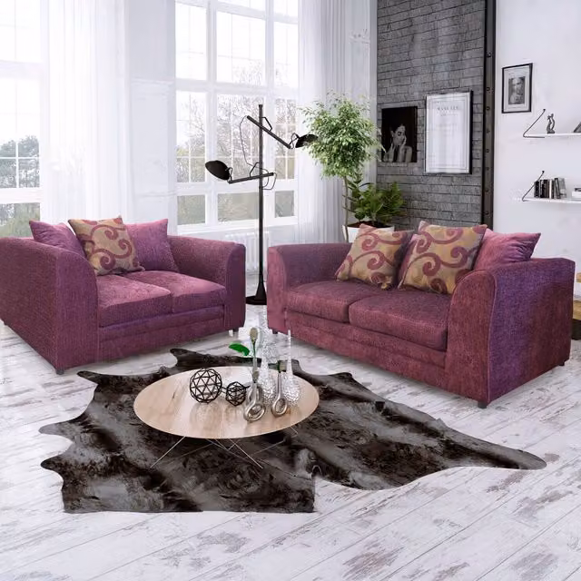 Dynasty Modern Chenille Fabric 3 and 2 Seater Sofa Set in Purple