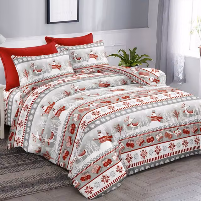 Ezysleep Scandi Snowman Christmas Duvet Set and Pillowcase in Red