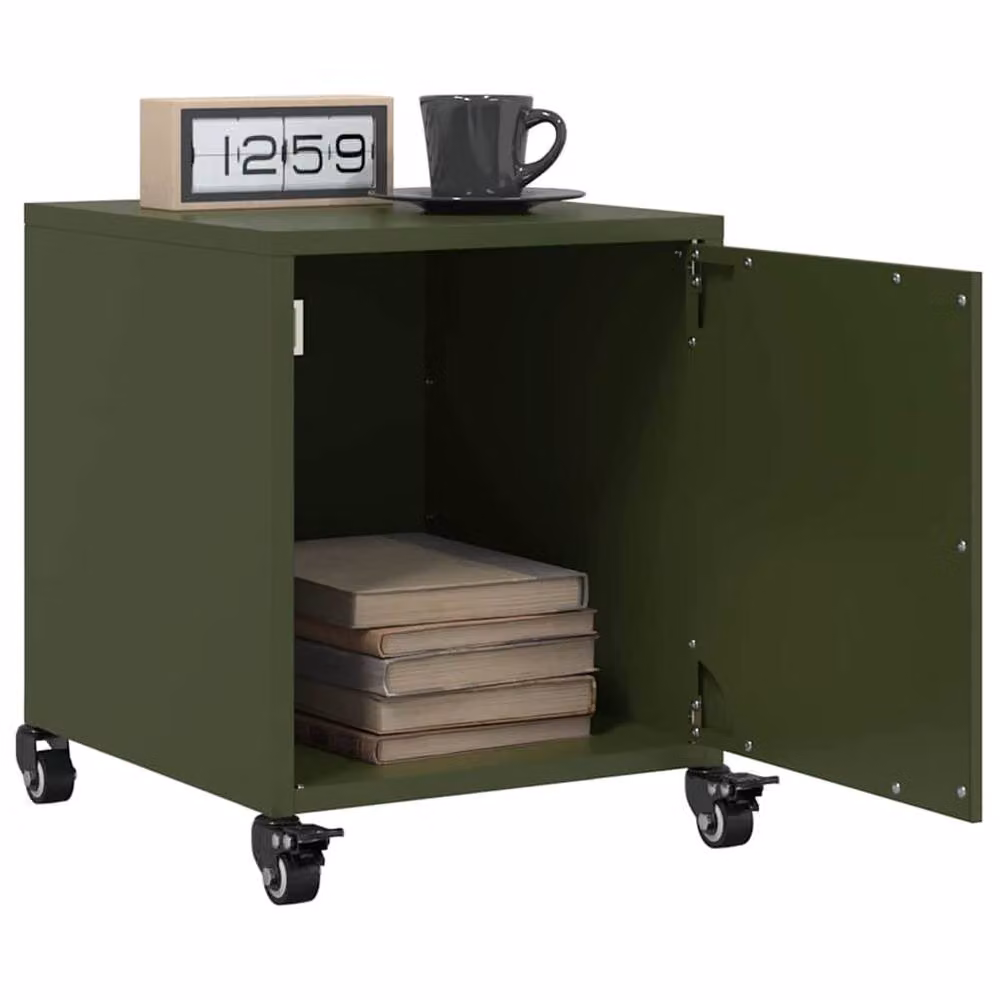Berkfield Home Set of 2 Metal Bedside Cabinets in Olive Green, W/D/H: 36 x 39 x 43.5 cm – 2