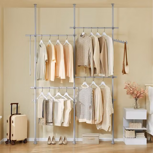 SoBuy Adjustable Metal Clothes Rail with Continuous Linear Hanging Rail in Grey