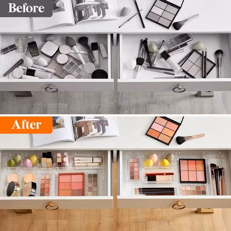 NESTLUNE 25-Piece Clear Plastic Makeup and Drawer Organiser Divider Set
