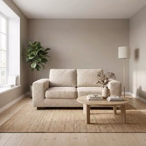 Abakus Direct Boston 3 Seater Modern Fabric Sofa in Beige – 1