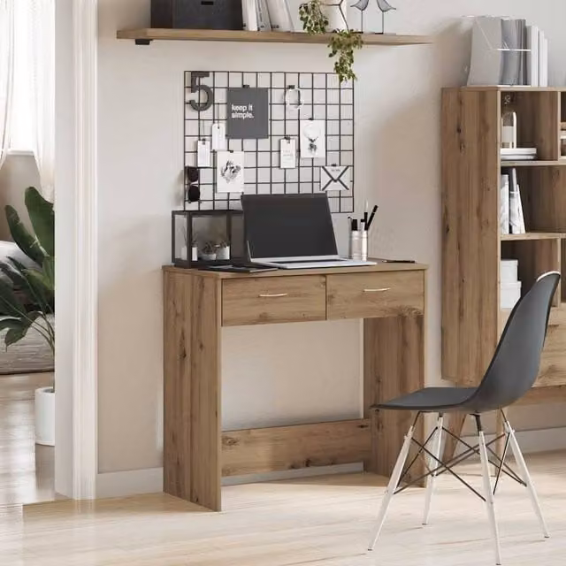 Berkfield Home Elegant Artisan Oak Writing Desk in Brown, W/D/H: 80 x 40 x 75 cm