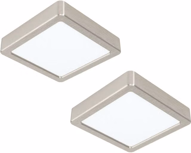 Loops 2 Pack Square Surface Mounted LED Ceiling Light in Satin Nickel, 10.5W, 4000K Cool White, 160mm