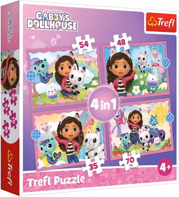 TREFL Gabby's Dollhouse Adventures 4-in-1 Multicolour Character Puzzles