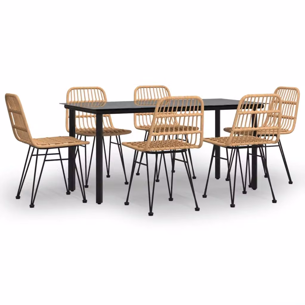 Berkfield Home 7 Piece Brown Poly Rattan Garden Dining Set with Metal and Glass Details – 2