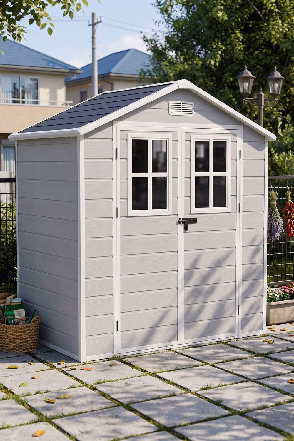 Living and Home Grey Garden Storage Shed with Lockable Door, W: 182.88 cm, D: 121.92 cm, H: 210 cm – 3