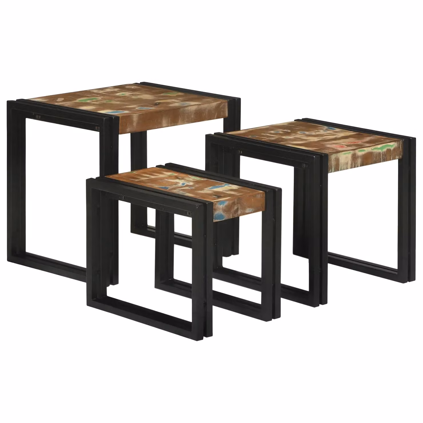 Berkfield Home Nesting Tables, 3 Piece Set in Brown and Multicolour Solid Reclaimed Wood – 2