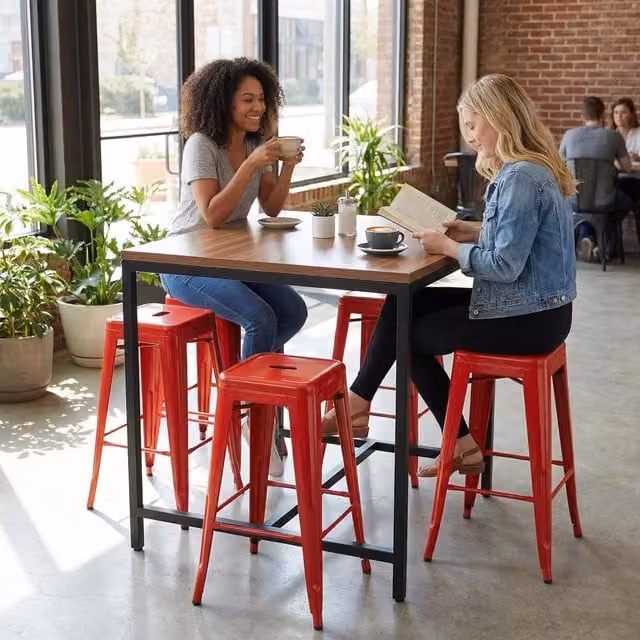 FWStyle Red Gloss Bistro Set of 4 Galvanised Steel Bar Stools
