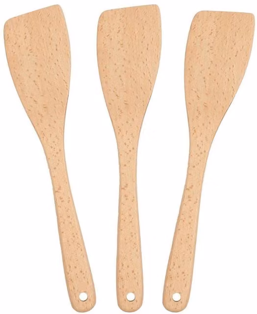 Havendro Set of 3 Brown Wooden Spatulas with 30 cm Long Handles, Heat Resistant and Non-Scratch for Non-Stick Cookware