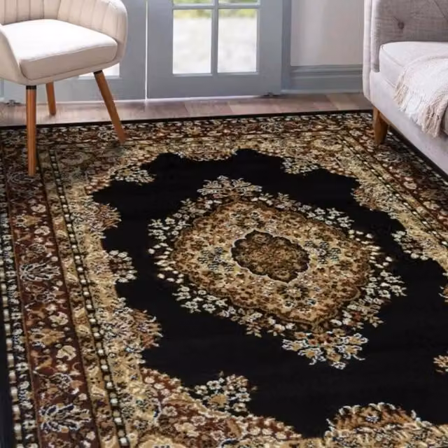 The Rugs Maestro Collection Medallion Design Oriental Rug in Black, Width: 120 cm