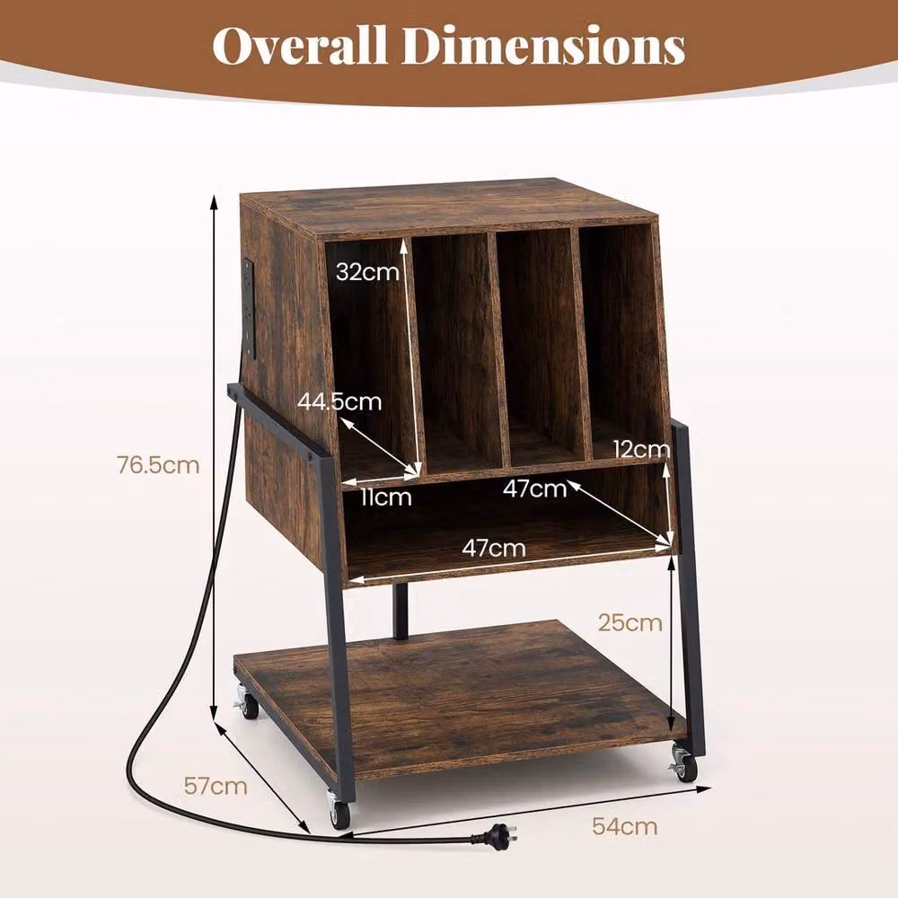 KORVIXA Industrial Metal Turntable Stand and Vinyl Record Storage Shelf in Brown – 2