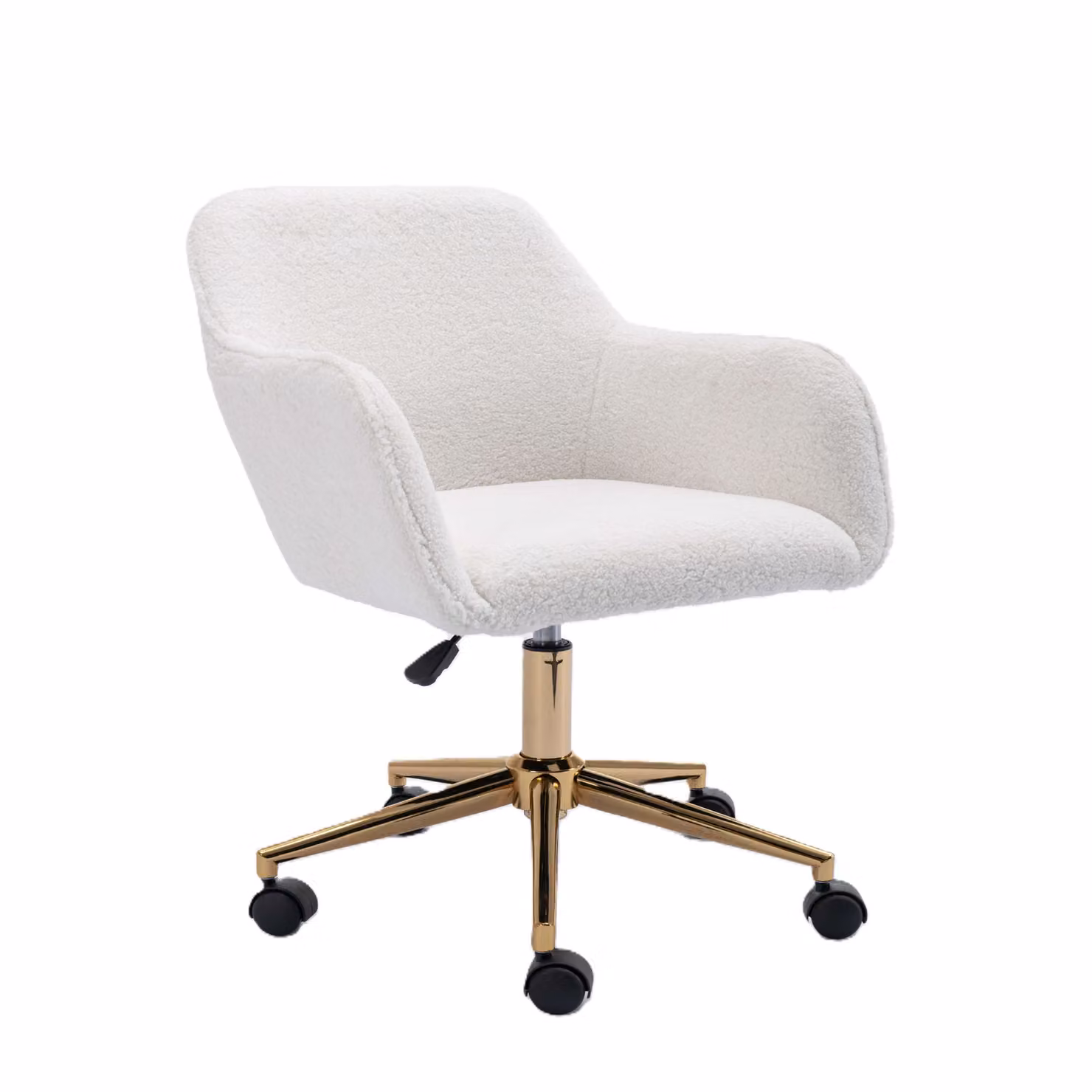 Aosom UK Boucle Teddy Swivel Office Chair in White with Gold Legs, W/D/H: 58 x 58 x 86 cm – 2