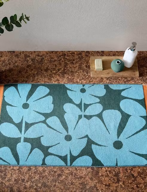 Orla Kiely Wildflower Floral Pure Cotton Bath Mat in Blue Mix