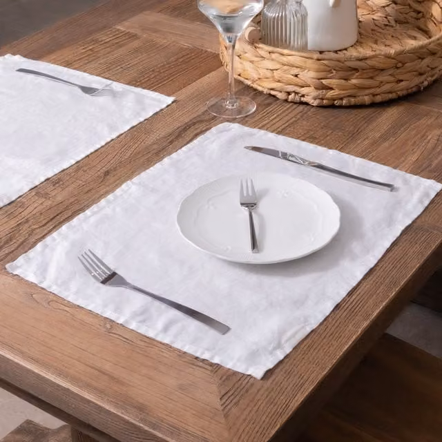 Native Natural Set of 4 White Rectangular 100% Linen Placemats – 1