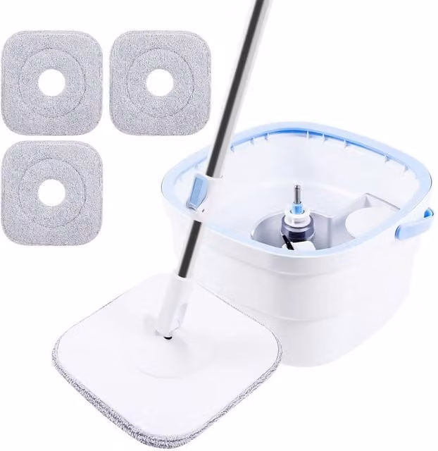 VOGREX 360 Rotating Self-Cleaning Microfibre Spin Mop and Bucket Set with Wringer, White