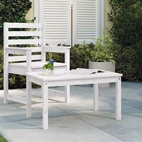vidaXL White Rectangular Garden Table in Solid Pine Wood, W/D/H: 82.5 x 50.5 x 45 cm – 2
