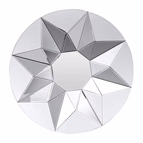 Premier Housewares Round Geometric Wall Mirror in Silver, W 80 x H 80 x D 6 cm