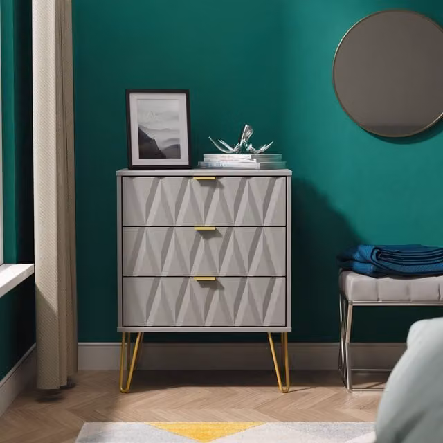Ready Assembled 2 U Dallas 3 Drawer Chest in Grey and Gold