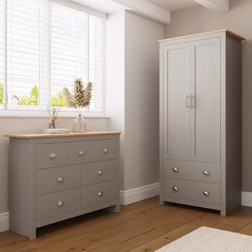 GFW Lancaster Grey 2 Piece Bedroom Furniture Set including Wardrobe and Chest of Drawers – 1