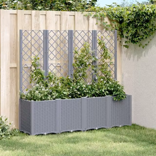 Berkfield Home Garden Planter with Trellis in Blue Grey, W/D/H: 160 x 40 x 140 cm