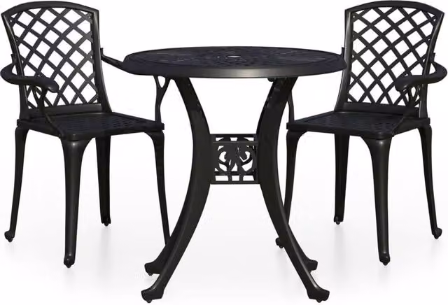 Berkfield Home 3 Piece Cast Aluminium Bistro Set in Black – 1