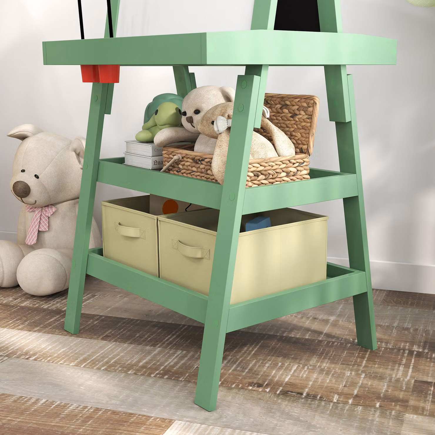 AIYAPLAY 3 in 1 Kids Art Easel with Double-Sided Magnetic Whiteboard, Chalkboard and Paper Roll, Green – 4