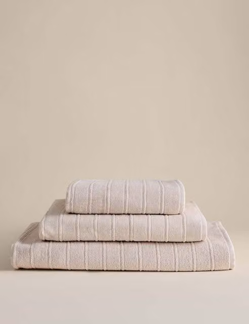 M&S Egyptian Cotton Striped Towel in Beige
