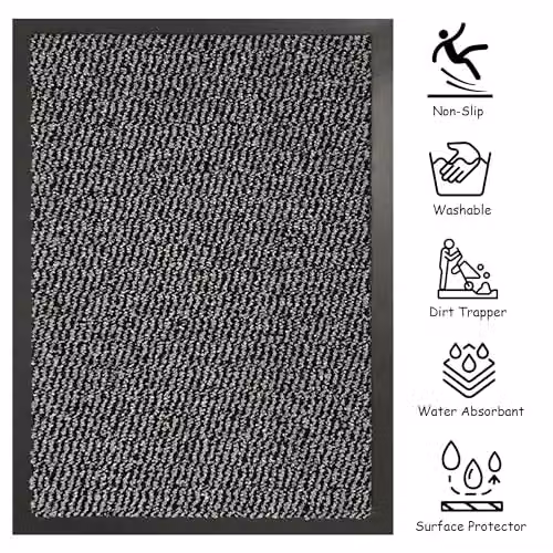 KAV Non-Slip Washable Dirt Trapper Door Mat, Grey, Pack of 2, W: 40 cm, D: 60 cm – 2