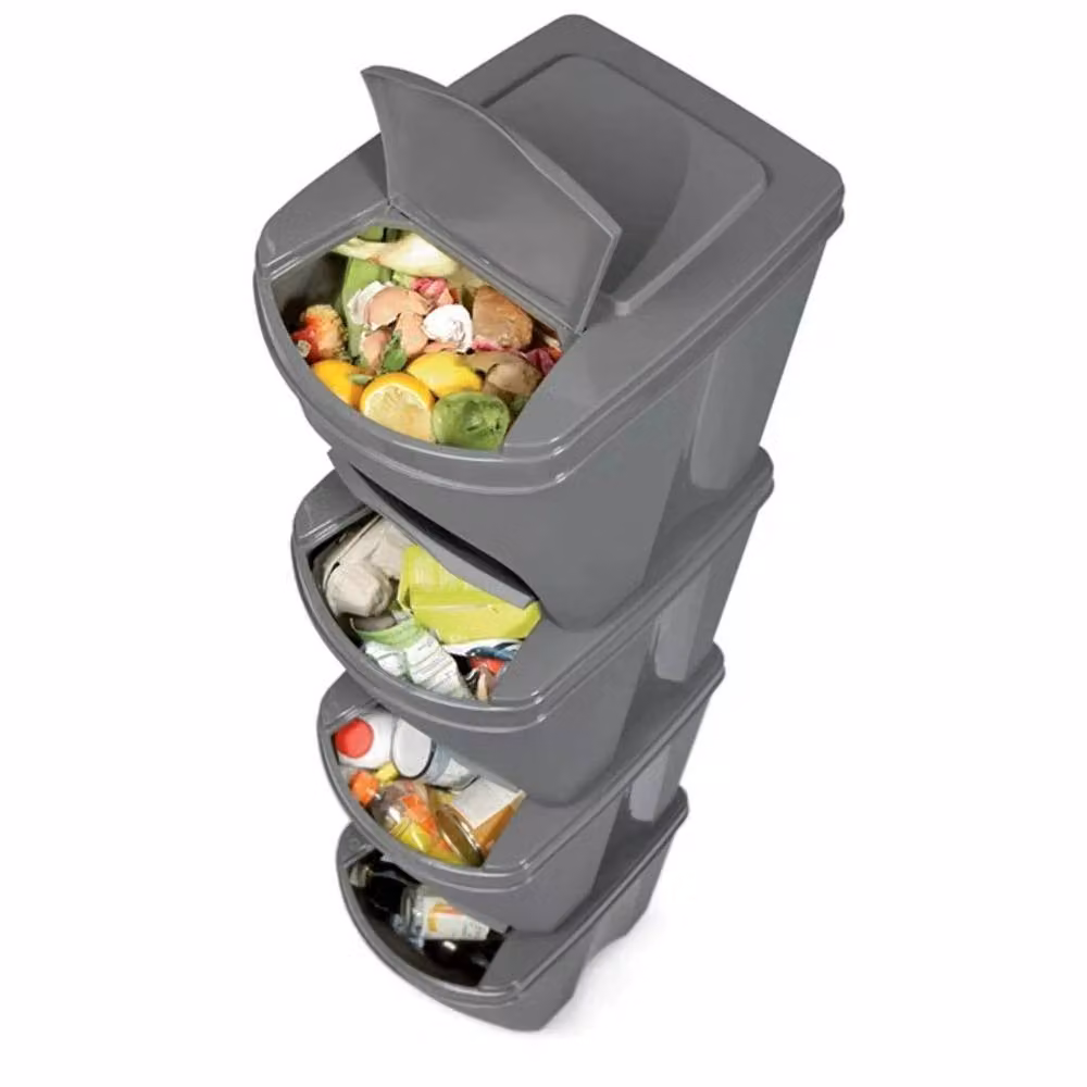 FLAVORA Stackable Grey Plastic Bins with Flip Lids, 4 x 25L – 3