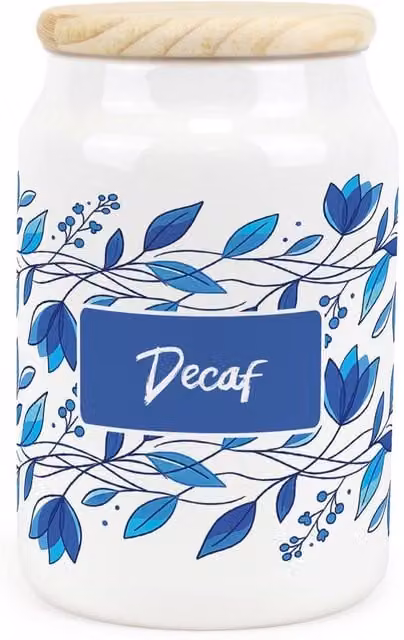 Purely Home Blue Petals Floral Ceramic Decaf Storage Canister in Blue and White