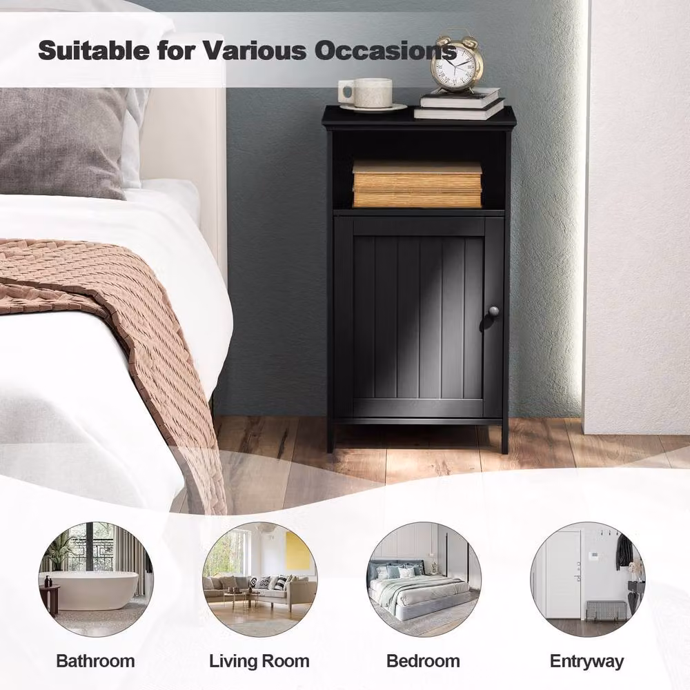 Gymax Black Lacquered Freestanding Bathroom Floor Cabinet with Single Hinged Door and Internal Shelves – 3