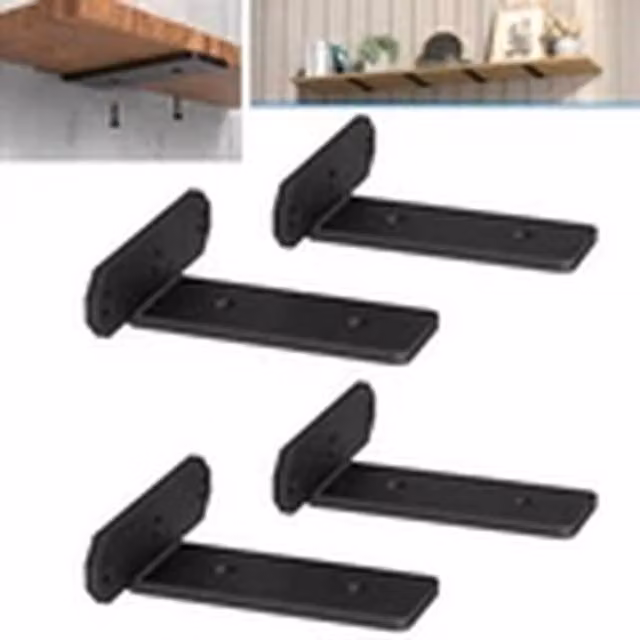 EONLION Set of 4 Heavy Duty Black Matt Cast Iron Wall Mounted Shelf Brackets, 8 Inch – 1