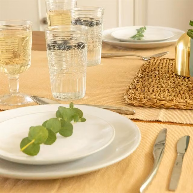 Nicola Spring Cotton Fabric Table Runner in Beige and Yellow, W: 48 cm, L: 183 cm