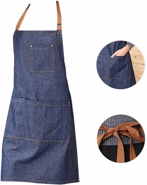 SPETLEK Blue Denim Bib Apron for Adults, W: 100 cm, H: 60 cm