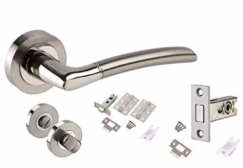 Golden Grace Indiana Polished Silver Bathroom Door Handles with Screw Fixings