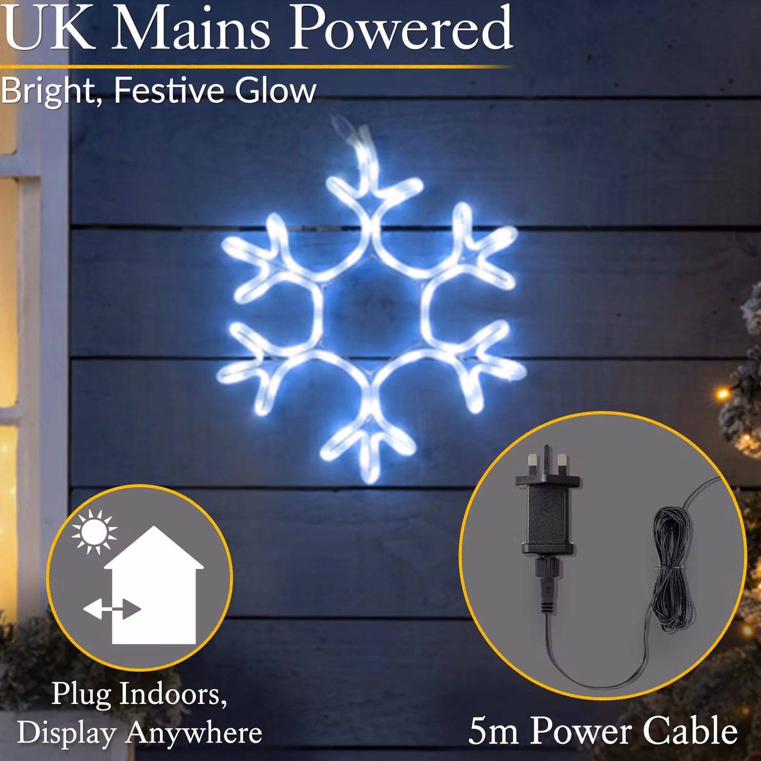 Christow Snowflake Window Light Christmas Decoration, White LED, Diameter: 38 cm – 4