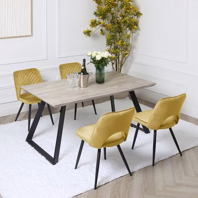 Home Garden Direct Modern Yellow Dining Set with Square Table and 4 Chairs