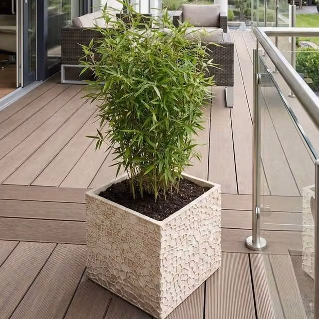 Wyld and Coco Beige Fibre-Clay Square Planter Tub with Drainage Hole, W/D/H: 44 x 44 x 38 cm