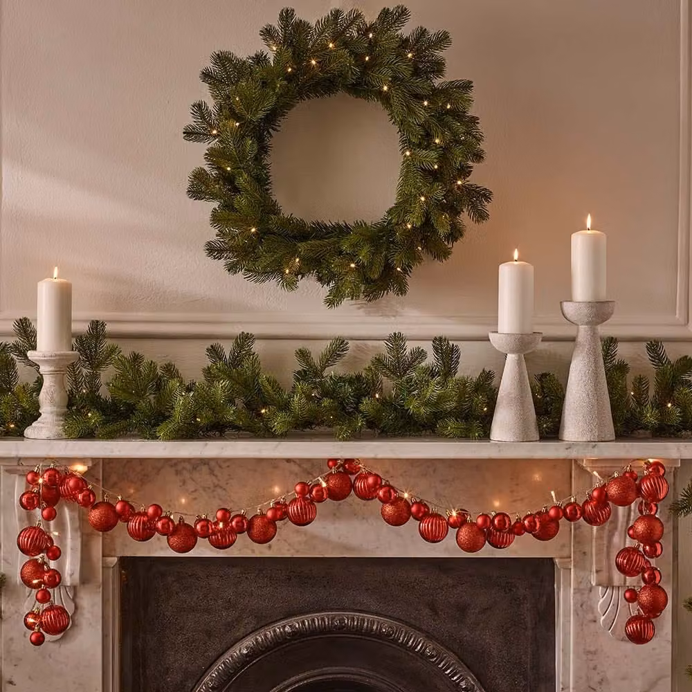 Noma Red Retro 2M LED Bauble Christmas Garland with Warm White Lights and Timer