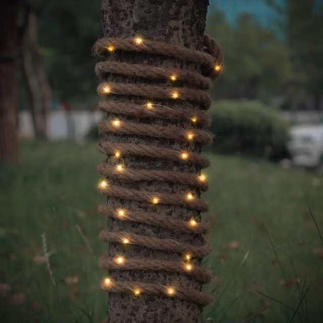 Voltico 140 LED Solar Rope Light, 6m Warm White Decorative Outdoor Garden Light in Light Brown