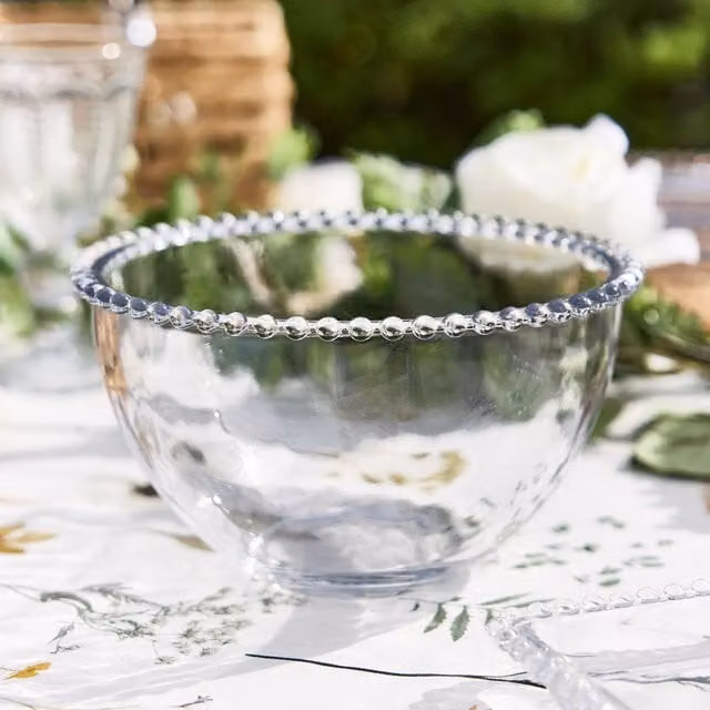 Dibor Set of 2 Bella Perle Large Glass Beaded Edge Salad and Baking Bowls, Clear, 2 l each – 1