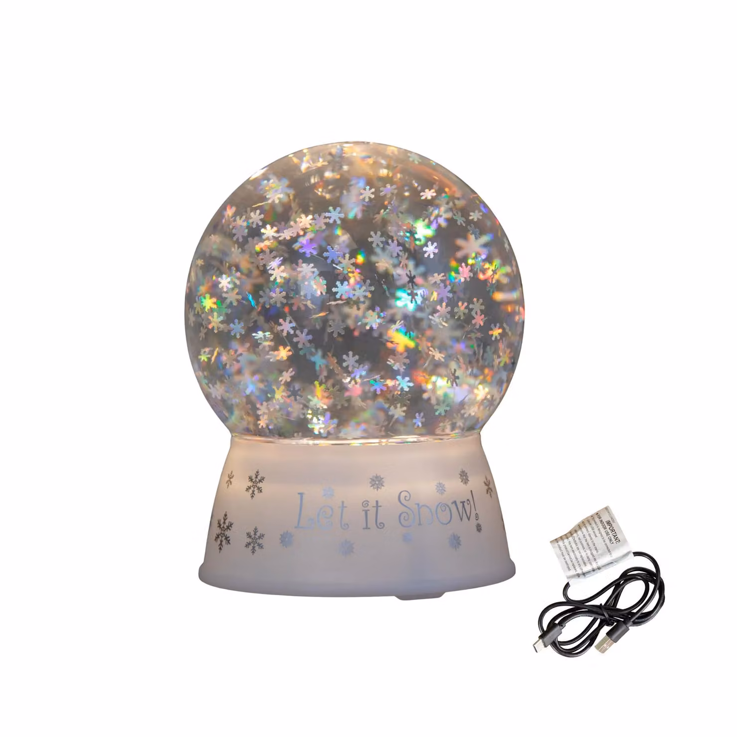 Samuel Alexander White and Silver Snowflake Water Spinner Globe with LEDs, 15cm – 5