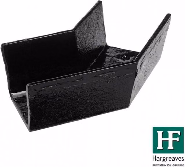 Hargreaves Premier Cast Iron Box Gutter Angle, 135 Degree, 100mm, Black