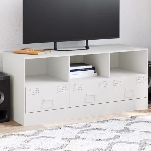 Berkfield Home White Metal TV Cabinet W: 99 cm, D: 39 cm, H: 44 cm – 1