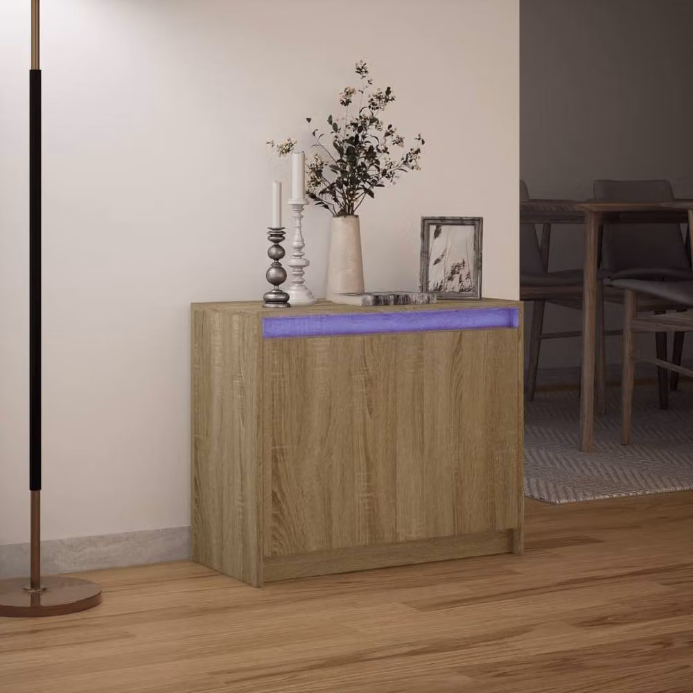 Berkfield Home Modern Sideboard in Sonoma Oak with Integrated LED Lighting, Light Brown, W/D/H: 72 x 34 x 61 cm – 3