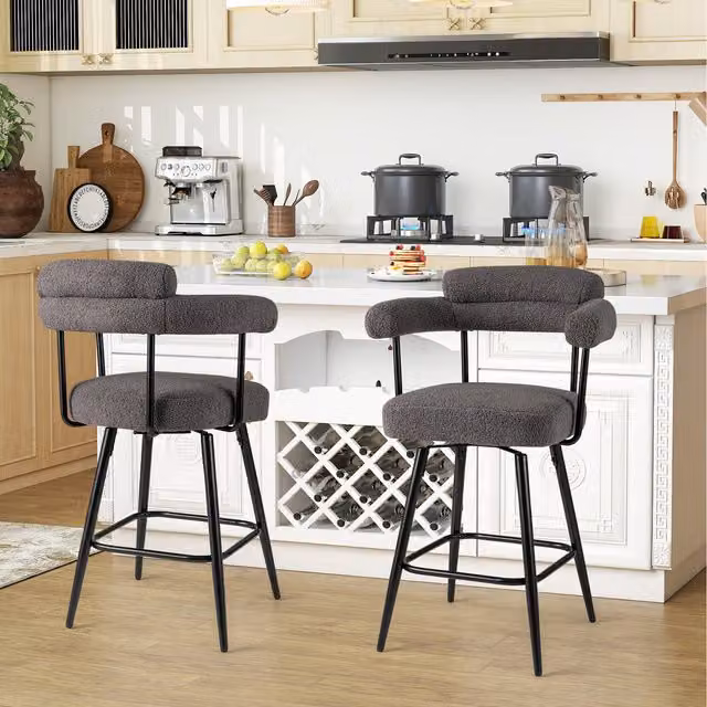 Costway Set of 2 Modern Upholstered Boucle Dining Chairs in Grey