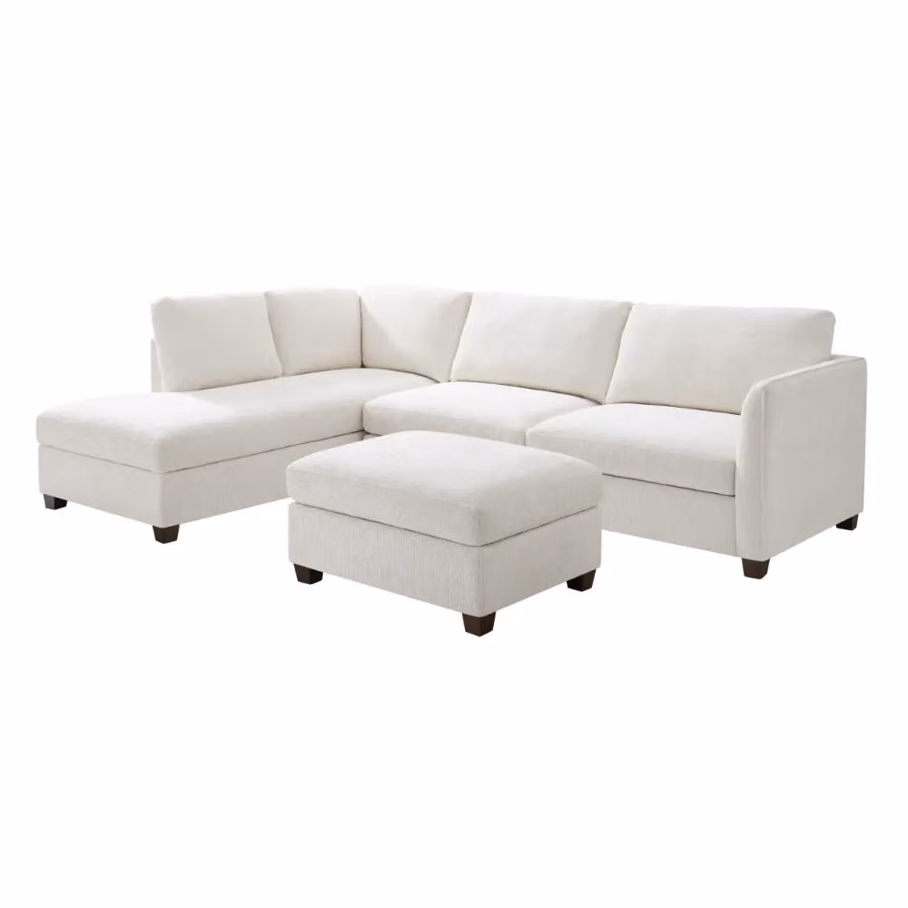 Home Detail Ben Left-Hand Corner Sofa with Matching Ottoman in Cream Beige – 2