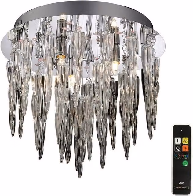 Netlighting Tropez 3 Light RGB LED Ceiling Lamp with Remote Control, Chrome and Grey Glass