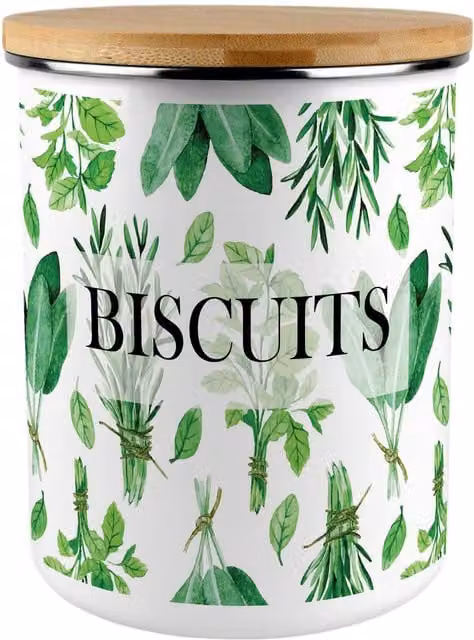 Purely Home Floral Airtight Metal Biscuit Tin in Green and White